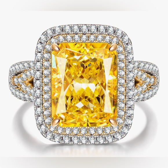 Jewelry - Gorgeous Huge 14KT Gold vermeil Citrine Sapphire cocktail Ring Size 7